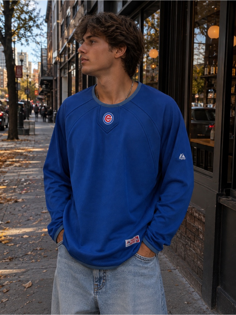 Chicago Cubs Majestic Authentic Therma Base Long Sleeve Pullover Blue